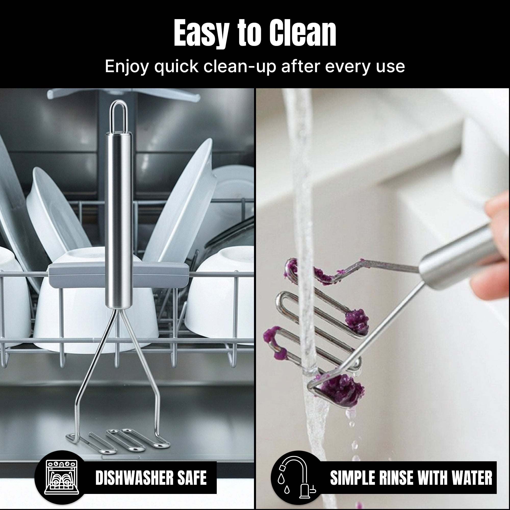 Stainless Steel Potato Masher Heavy Duty Wire Food Masher Tool for Mashed Potatoes, Avocado, Vegetables & Beans , Durable Kitchen Gadget with Comfortable Handle, Easy to Clean Dishwasher Safe