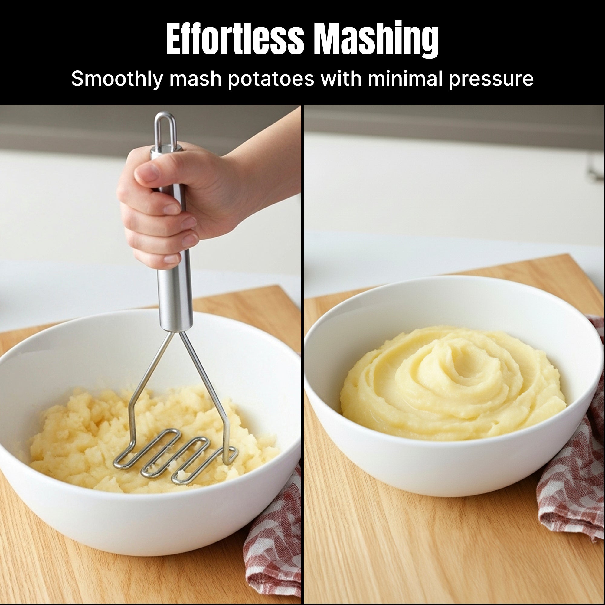 Stainless Steel Potato Masher Heavy Duty Wire Food Masher Tool for Mashed Potatoes, Avocado, Vegetables & Beans , Durable Kitchen Gadget with Comfortable Handle, Easy to Clean Dishwasher Safe