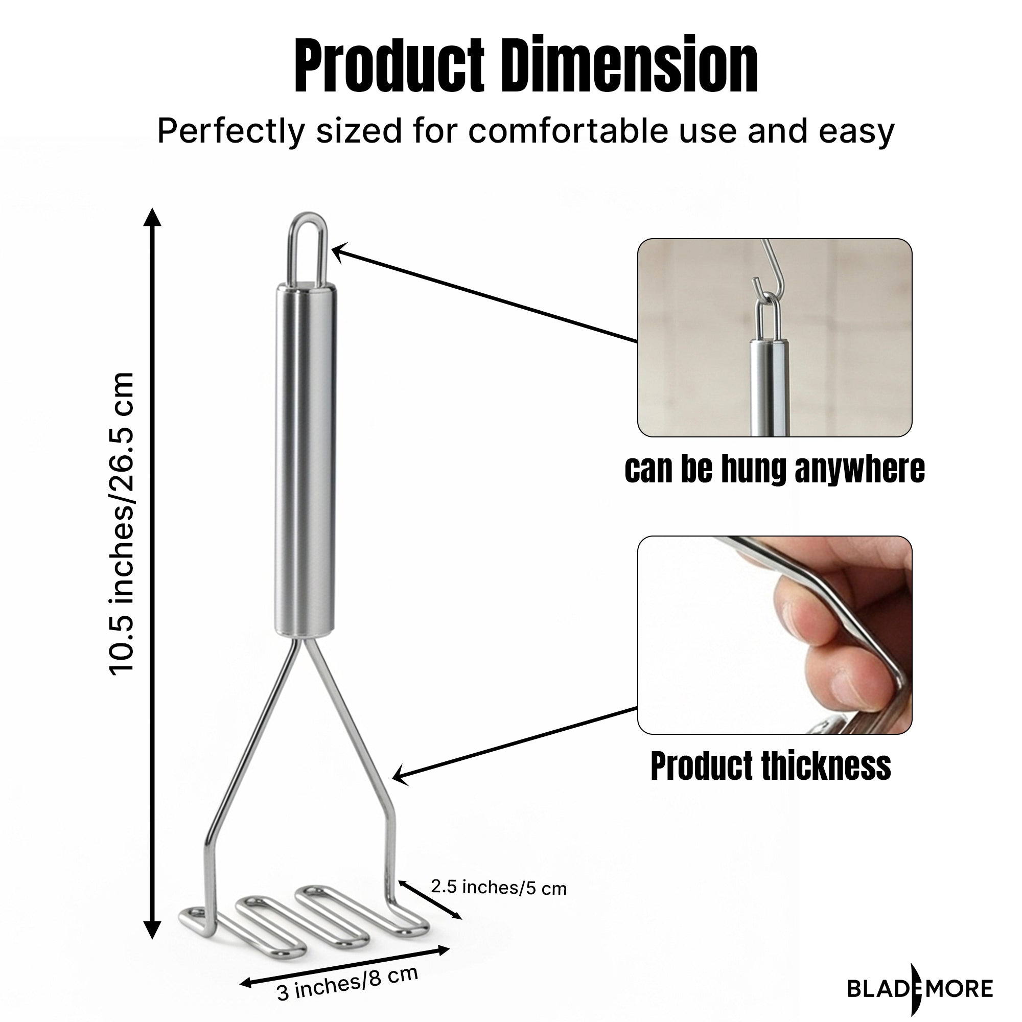 Stainless Steel Potato Masher Heavy Duty Wire Food Masher Tool for Mashed Potatoes, Avocado, Vegetables & Beans , Durable Kitchen Gadget with Comfortable Handle, Easy to Clean Dishwasher Safe